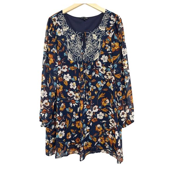 As U Wish Peasant Smock Babydoll Floral Embroidered Dress XL - Picture 1 of 7